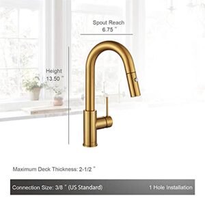 AguaStella AS59BG Brushed Gold Bar Faucet or Prep Kitchen Sink Faucet with Pull Down Sprayer and Single Handle