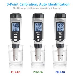 Dr.meter pH Meter, Upgraded 0.01 Resolution High Accuracy PH Tester with Backlit Two-Color LCD Display and ATC, 0-14pH Measurement Range with Data Hold Function Digital pH Tester Pen-PH838