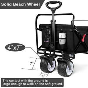 BEAU JARDIN Folding Beach Wagon Cart 330 Pound Capacity Collapsible Utility Camping Grocery Canvas Portable Rolling Outdoor Garden Sports Heavy Duty Shopping Wide All Terrain Wheel Black BG219