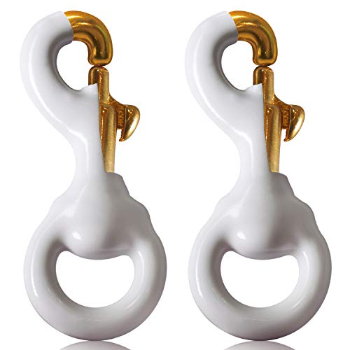 Anley Flag Accessory - 1 Pair White Rubber Coated Brass Swivel Snap Hook - Heavy Duty Flag Pole Halyard Rope Attachment Clip - For Tough Weather Conditions - 3.3 Inch - Two Hook Per Pack