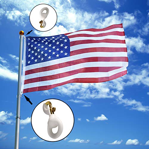 Anley Flag Accessory - 1 Pair White Rubber Coated Brass Swivel Snap Hook - Heavy Duty Flag Pole Halyard Rope Attachment Clip - For Tough Weather Conditions - 3.3 Inch - Two Hook Per Pack