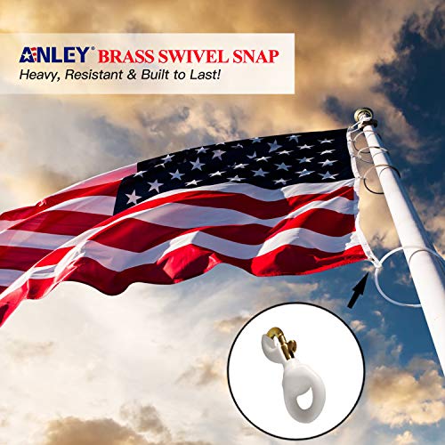 Anley Flag Accessory - 1 Pair White Rubber Coated Brass Swivel Snap Hook - Heavy Duty Flag Pole Halyard Rope Attachment Clip - For Tough Weather Conditions - 3.3 Inch - Two Hook Per Pack