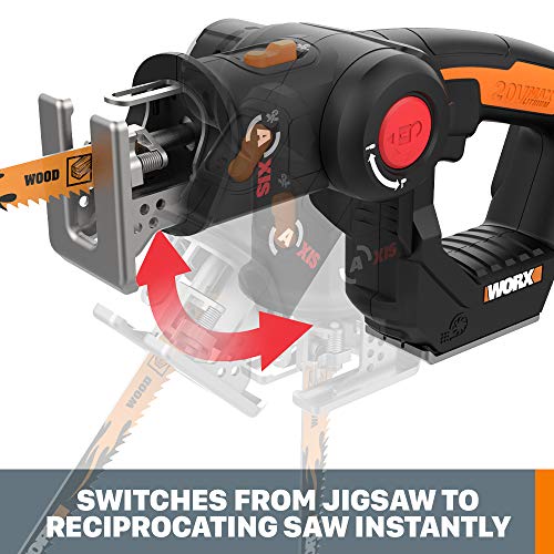 WORX 20V Cordless Reciprocating Saw JigSaw WX550L.5 Multi-purposed saw w/Orbital Mode, Variable Speed, Tool-Free Blade Change System, 2.0Ah Battery & Chargre included