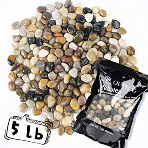 oupeng pebbles polished gravel, natural polished mixed color stones, small decorative river rock stones 5 pounds (80-oz)