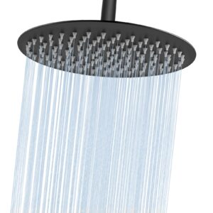 matte black round rainfall shower head 10 inch stainless steel ultra thin design high pressure