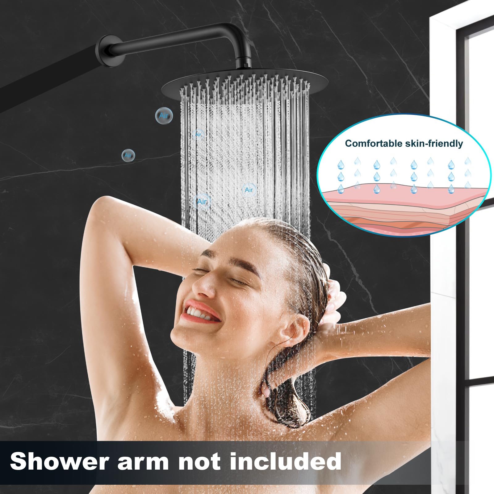 Matte Black Round Rainfall Shower Head 10 Inch Stainless Steel Ultra Thin Design High Pressure