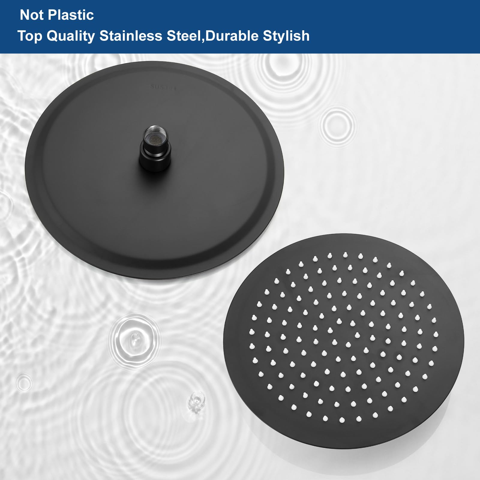 Matte Black Round Rainfall Shower Head 10 Inch Stainless Steel Ultra Thin Design High Pressure