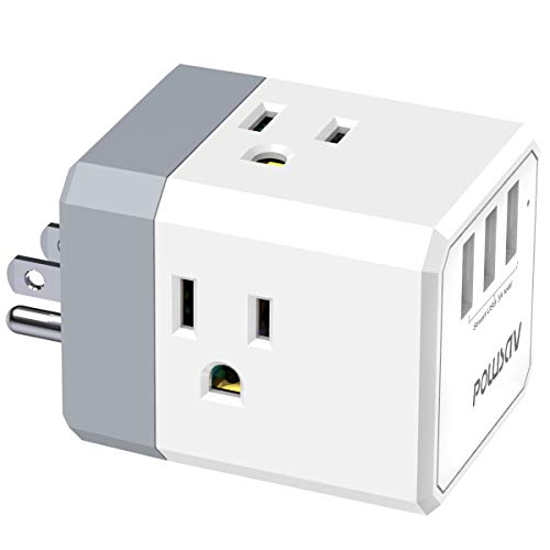 Multi Plug Outlet, Outlet expanders, POWSAV USB Wall Charger with 3 USB Ports(Smart 3.0A Total) and 3-Outlet Extender with 3 Way Splitter, No Surge Protector for Cruise Ship, Home, Office, ETL Listed