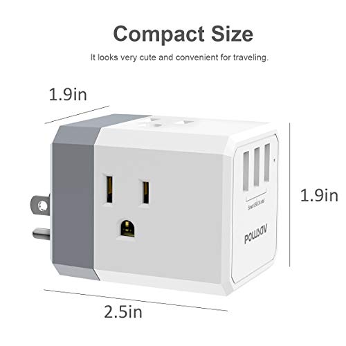 Multi Plug Outlet, Outlet expanders, POWSAV USB Wall Charger with 3 USB Ports(Smart 3.0A Total) and 3-Outlet Extender with 3 Way Splitter, No Surge Protector for Cruise Ship, Home, Office, ETL Listed