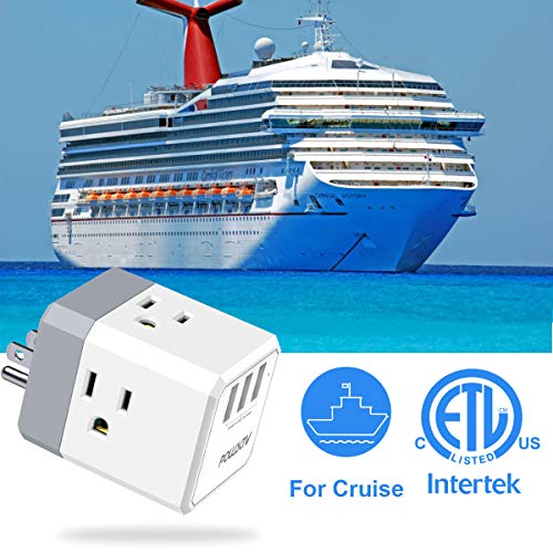 Multi Plug Outlet, Outlet expanders, POWSAV USB Wall Charger with 3 USB Ports(Smart 3.0A Total) and 3-Outlet Extender with 3 Way Splitter, No Surge Protector for Cruise Ship, Home, Office, ETL Listed