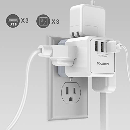 Multi Plug Outlet, Outlet expanders, POWSAV USB Wall Charger with 3 USB Ports(Smart 3.0A Total) and 3-Outlet Extender with 3 Way Splitter, No Surge Protector for Cruise Ship, Home, Office, ETL Listed