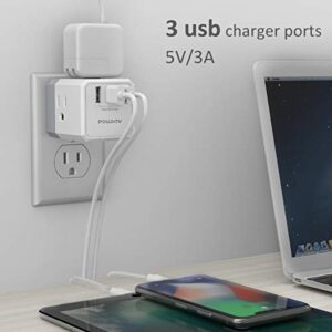 Multi Plug Outlet, Outlet expanders, POWSAV USB Wall Charger with 3 USB Ports(Smart 3.0A Total) and 3-Outlet Extender with 3 Way Splitter, No Surge Protector for Cruise Ship, Home, Office, ETL Listed