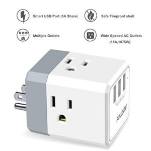 Multi Plug Outlet, Outlet expanders, POWSAV USB Wall Charger with 3 USB Ports(Smart 3.0A Total) and 3-Outlet Extender with 3 Way Splitter, No Surge Protector for Cruise Ship, Home, Office, ETL Listed