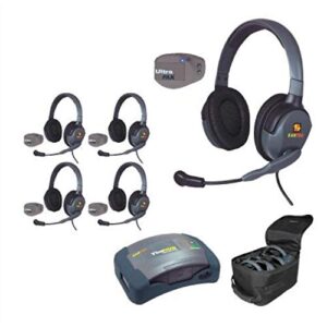 eartec upmx4gd5 5-person full duplex wireless intercom with 5 ultrapak and max4g double headsets