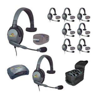 eartec upmx4gs9 9-person full duplex wireless intercom with 8 ultrapak and 9 max4g single headsets