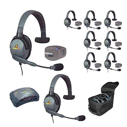 Eartec UPMX4GS9 9-Person Full Duplex Wireless Intercom with 8 UltraPAK and 9 Max4G Single Headsets