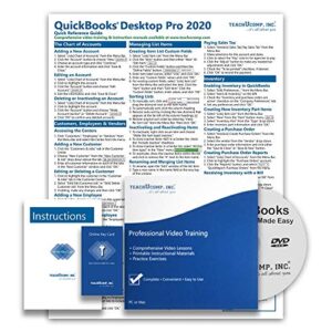 teachucomp deluxe video training tutorial course for quickbooks desktop pro 2020- video lessons, pdf instruction manual, quick reference guide, testing, certificate of completion