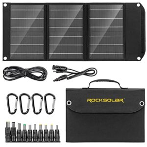 rocksolar 30 watt foldable solar panel kit - monocrystalline cell solar battery charger with multiple 12v dc/usb/usb c pd outlets - ipx4 water resistant portable starter kit for home, rv, camping