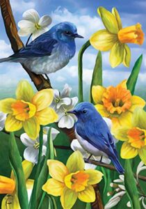 bluebirds and daffodils spring garden flag floral 12.5" x 18" briarwood lane