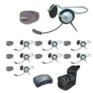 eartec upmon8 8-person full duplex wireless intercom with 8 ultrapak and monarch headsets