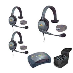 eartec upmx4gs3 3-person full duplex wireless intercom with 3 ultrapak and max4g single headsets