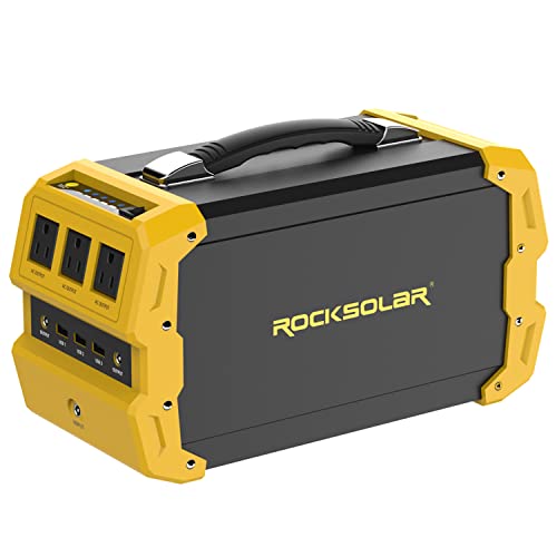 ROCKSOLAR RS650 444Wh Lithium Battery, 400W Heavy Duty AC, USB, DC, and Cigarette Lighter Output Solar Powered Generator, Yellow & Black