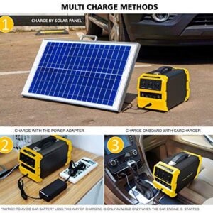 ROCKSOLAR RS650 444Wh Lithium Battery, 400W Heavy Duty AC, USB, DC, and Cigarette Lighter Output Solar Powered Generator, Yellow & Black