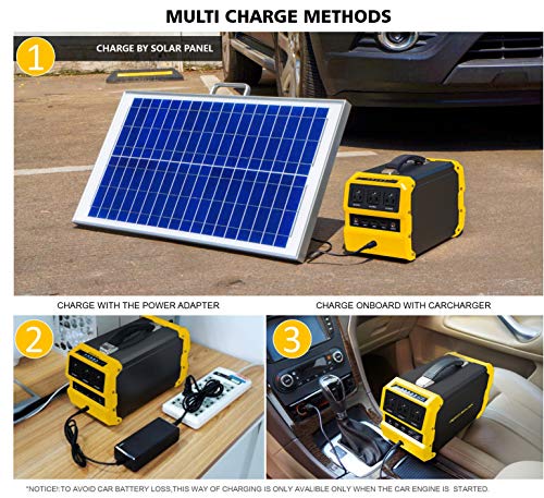 ROCKSOLAR RS650 444Wh Lithium Battery, 400W Heavy Duty AC, USB, DC, and Cigarette Lighter Output Solar Powered Generator, Yellow & Black