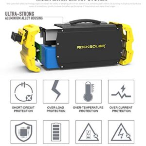 ROCKSOLAR RS650 444Wh Lithium Battery, 400W Heavy Duty AC, USB, DC, and Cigarette Lighter Output Solar Powered Generator, Yellow & Black