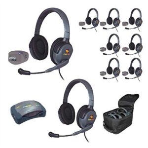 eartec upmx4gd9 9-person full duplex wireless intercom with 8 ultrapak and 9 max4g double headsets