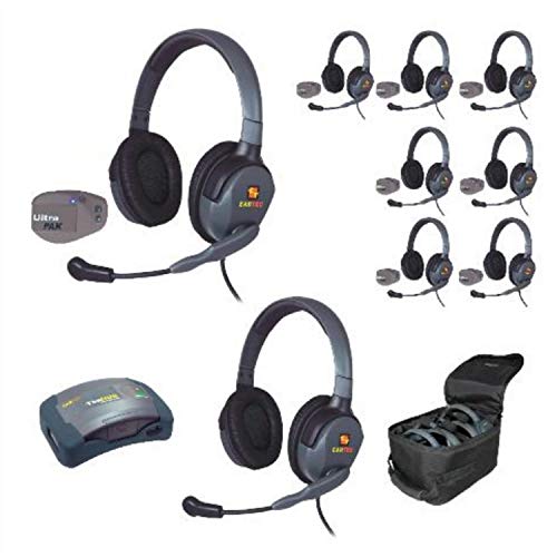 Eartec UPMX4GD9 9-Person Full Duplex Wireless Intercom with 8 UltraPAK and 9 Max4G Double Headsets