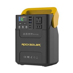 rocksolar portable power station 100w adventurer plus rs328l - 133wh backup lithium battery, solar generator power supply with ac/usb/12v dc outlets for camping, rv, home, outdoor, emergency