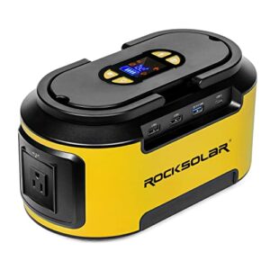 rocksolar portable power station 200w ready rs420 - 222wh backup lithium battery, solar generator power supply with ac/usb/12v dc outlets for camping, rv, home, outdoor, emergency