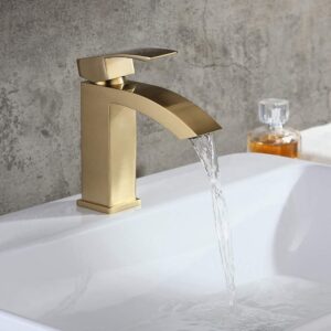 buluxe bathroom sink faucet in brushed gold, contemporary style single hole single handle deck mounted gold bathroom faucet solid brass bathroom basin mixer tap cupc certified