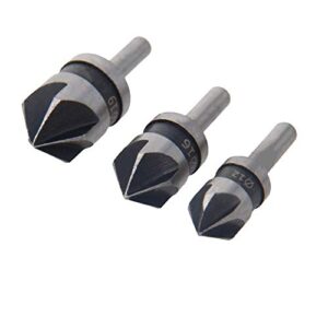 utoolmart countersink drill bit set 12mm 16mm 19mm dia round shank 90 degree 5 flute chamfer tool for woodworking carbon steel 3pcs