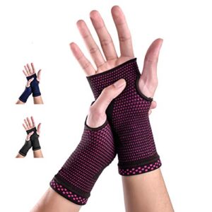 abyon wrist compression sleeves (pair) for carpal tunnel and pain relief treatment,wrist support for women and men.breathable and sweat-absorbing carpal tunnel wrist brace (pink, medium)