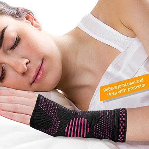 ABYON Wrist Compression Sleeves (Pair) for Carpal Tunnel and Pain Relief Treatment,Wrist Support for Women and Men.Breathable and Sweat-Absorbing carpal tunnel wrist brace (Pink, Medium)