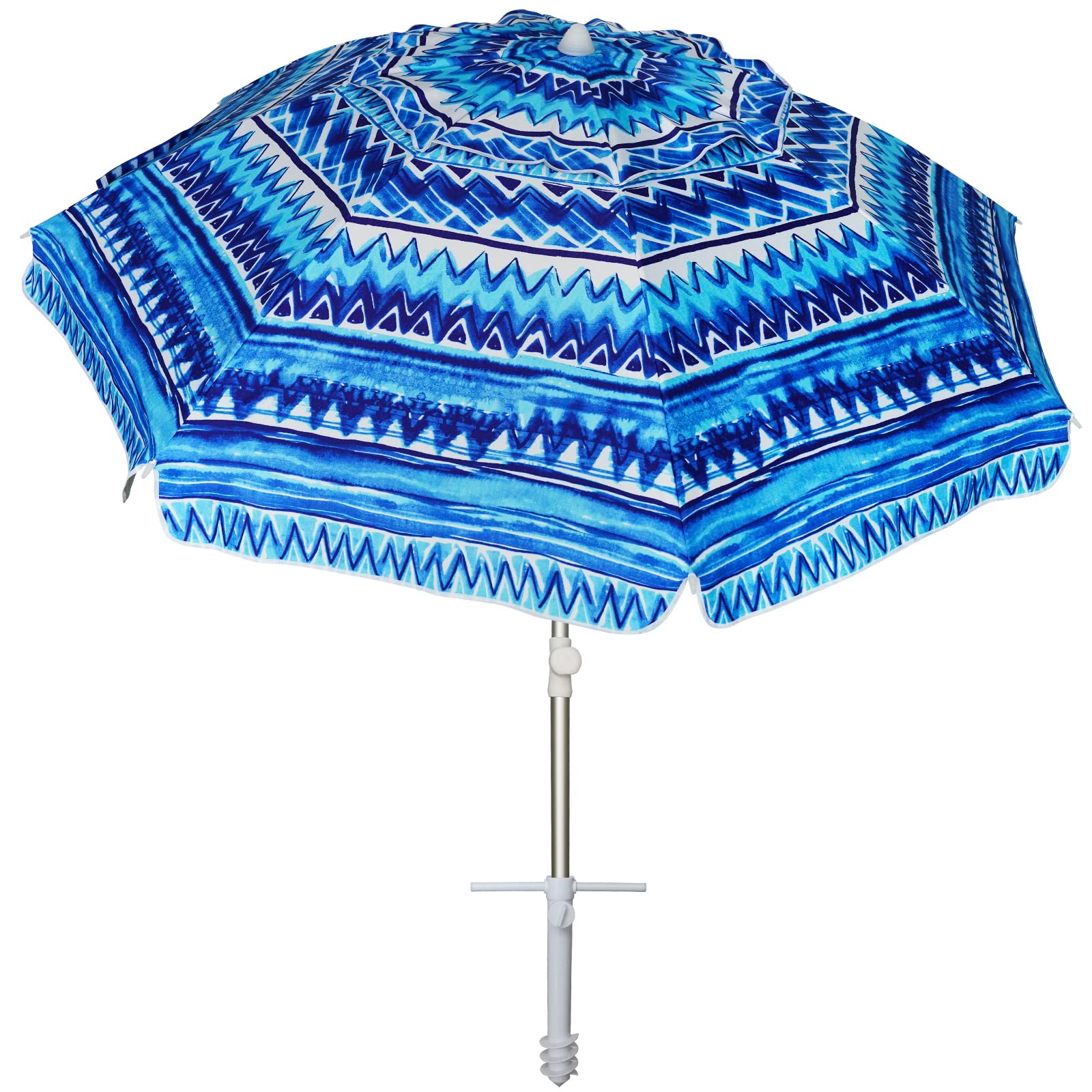 AMMSUN Beach Umbrellas for Sand Heavy Duty Wind Portable, 6.5 ft Beach Umbrella with Sand Anchor & UV Protection, Outdoor Patio Umbrella with Carry Bag for Beach Patio Garden Outdoor, Geometric Blue