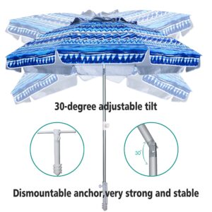 AMMSUN Beach Umbrellas for Sand Heavy Duty Wind Portable, 6.5 ft Beach Umbrella with Sand Anchor & UV Protection, Outdoor Patio Umbrella with Carry Bag for Beach Patio Garden Outdoor, Geometric Blue