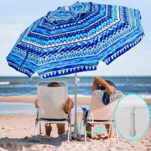 AMMSUN Beach Umbrellas for Sand Heavy Duty Wind Portable, 6.5 ft Beach Umbrella with Sand Anchor & UV Protection, Outdoor Patio Umbrella with Carry Bag for Beach Patio Garden Outdoor, Geometric Blue