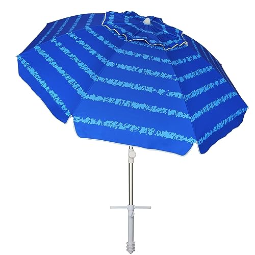 AMMSUN Beach Umbrellas for Sand Heavy Duty Wind Portable,6.5 ft Beach Umbrella with Sand Anchor & UV Protection,Outdoor Patio Umbrella with Carry Bag for Beach Patio Garden Outdoor (Blue)