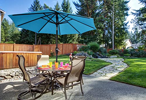 ABCCANOPY 9FT Patio Umbrella - Outdoor Waterproof Table Umbrella with Push Button Tilt and Crank, 8 Ribs UV Protection Pool Umbrella for Garden, Lawn, Deck & Backyard (Turquoise)