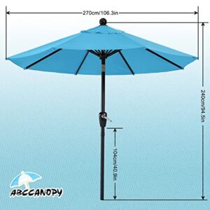 ABCCANOPY 9FT Patio Umbrella - Outdoor Waterproof Table Umbrella with Push Button Tilt and Crank, 8 Ribs UV Protection Pool Umbrella for Garden, Lawn, Deck & Backyard (Turquoise)