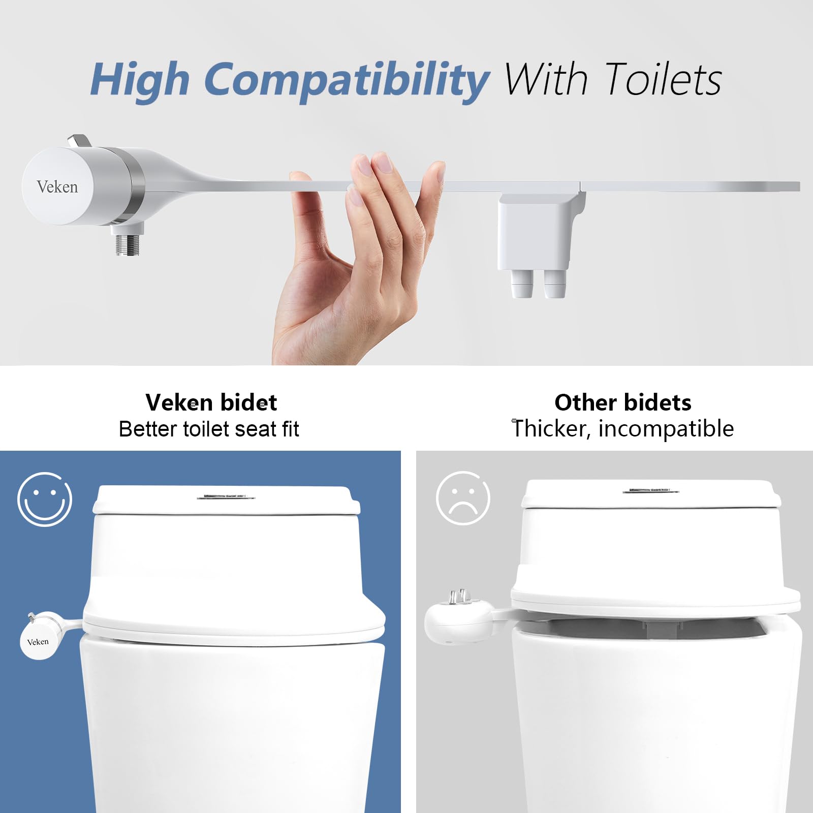 Veken Ultra-Slim Bidet, Non-Electric Dual Nozzle (Posterior/Feminine Wash) Fresh Water Sprayer, Adjustable Water Pressure, Bidet for Toilet Seat Attachment, Stainless Steel Inlet Badays