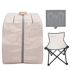 smartmak far infrared sauna, full body one person portable spa set with time & tempreture remote control, heating foot pad and foldable reinforced chair (l 27.6’’ x w 31.5’’ x h 37.8’’)- pearl pink