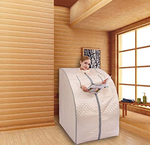 Smartmak Far Infrared Sauna, Full Body One Person Portable SPA Set with Time & Tempreture Remote Control, Heating Foot Pad and Foldable Reinforced Chair (L 27.6’’ x W 31.5’’ x H 37.8’’)- Pearl Pink