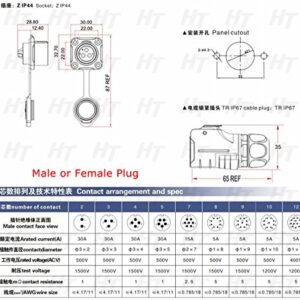 HangTon LP20 2 Pin Waterproof Power Connector Industrial Bulkhead Male Cable Plug Female Panel Socket for RV Solar Port, Furrion Solar Charge (Solder, Panel Mount+Plug)…