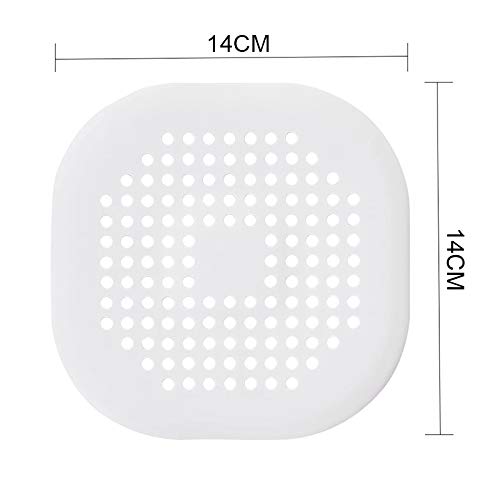 Square Drain Cover for Shower TPR Drain Hair Catcher Flat Silicone Plug for Bathroom and Kitchen Under Sink Filter Shower Drain Protection Flat Strainer Stopper (White&Grey)