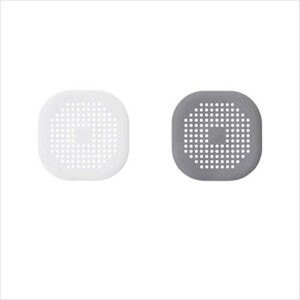 square drain cover for shower tpr drain hair catcher flat silicone plug for bathroom and kitchen under sink filter shower drain protection flat strainer stopper (white&grey)