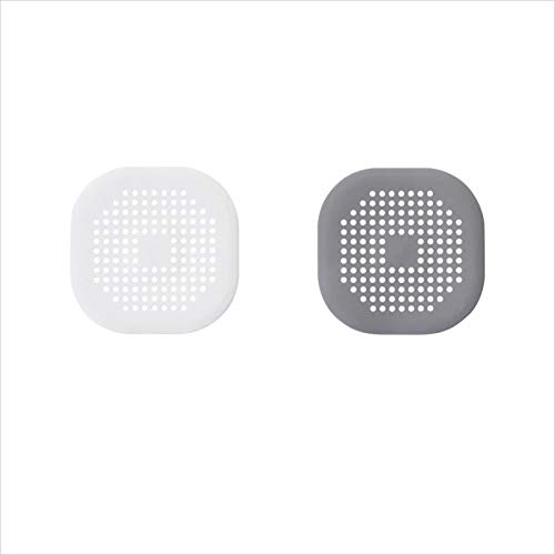 Square Drain Cover for Shower TPR Drain Hair Catcher Flat Silicone Plug for Bathroom and Kitchen Under Sink Filter Shower Drain Protection Flat Strainer Stopper (White&Grey)